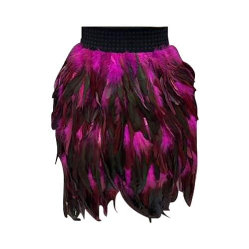 Lazzboy Röcke Für Damen Gothic Faux Feder Röcke Karneval Kostüm Elastische Taille Party Kurzer Federrock Tanz Rock Bühnenkostüm Pailettenrock Petticoat Unterrock (Hot Rosa,XXL) von Lazzboy