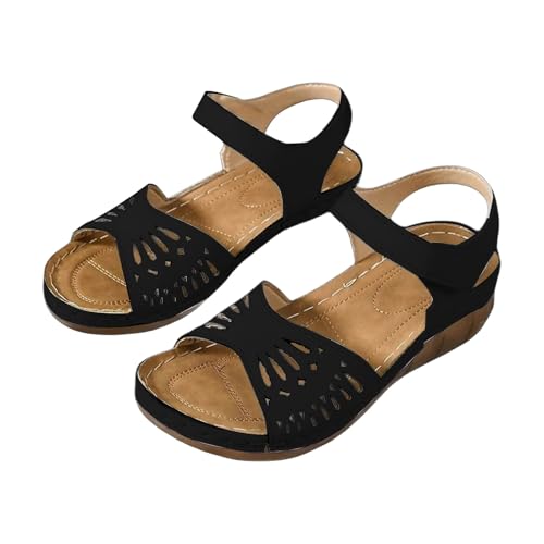 Lazzboy Sandalen Damen Sommerschuhe Breite Füße Orthopädische Sommer Atmungsaktiv Slide Sport Freizeitsandale Mit Weiche Fussbett Bequem Sandale Plateau Outdoorsandalen Sportsandalen (Schwarz,38) von Lazzboy