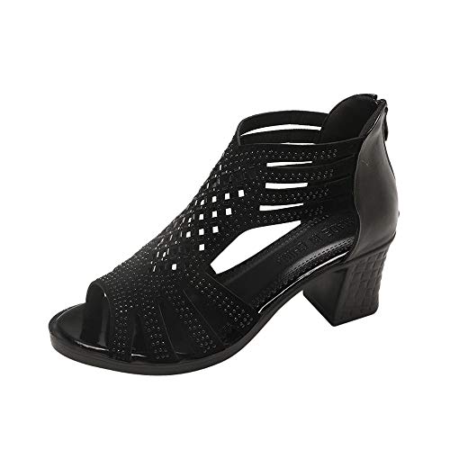 Lazzboy Sandalen Schuhe Damenmode Kristall aushöhlen Peep Toe Wedges Hochhackige (39,Schwarz) von Lazzboy