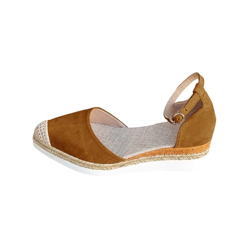 Lazzboy Sandalen Vorne Geschlossen Damen Espadrilles Für Keilabsatz Schuhe Elegant Leder Bequeme Rutschfeste Elastisch Slingback Sommer Lässige Urlaub Reise Sandaletten Mit Riemchen (Kaffee,36) von Lazzboy