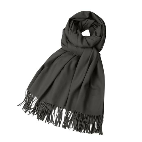 Lazzboy Schal Damen Einfarbig Kuschelige Warme Winter Klassiker Schals Langer Fransen Pashmina Übergroßer Winterschal Schultertuch Deckenschal Weicher Warmer Oversized Poncho (Grau) von Lazzboy