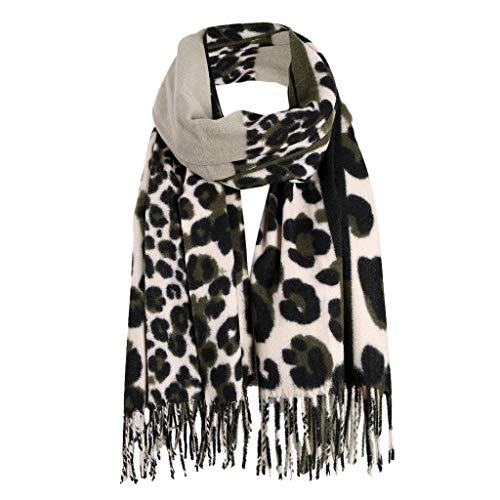 Lazzboy Schal Frauen Damen Kaschmir Starker Warmer Leopard Druck Farben Zusammenpassender Troddel Warm Herbst Unifarben Mit Quasten/fransen Schals Stola Mehrweg(A) von Lazzboy