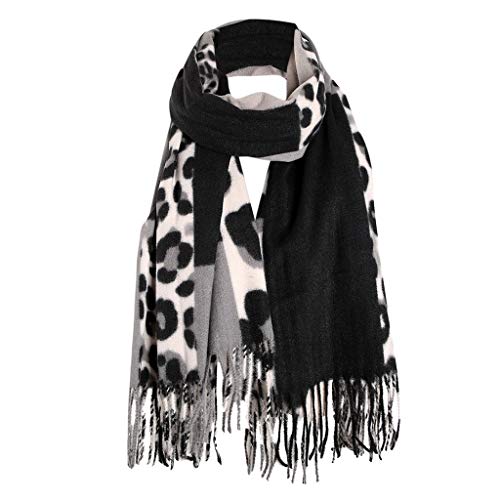 Lazzboy Schal Frauen Damen Kaschmir Starker Warmer Leopard Druck Farben Zusammenpassender Troddel Warm Herbst Unifarben Mit Quasten/fransen Schals Stola Mehrweg(B) von Lazzboy