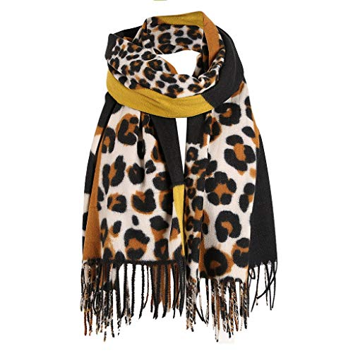 Lazzboy Schal Frauen Damen Kaschmir Starker Warmer Leopard Druck Farben Zusammenpassender Troddel Warm Herbst Unifarben Mit Quasten/fransen Schals Stola Mehrweg(F) von Lazzboy
