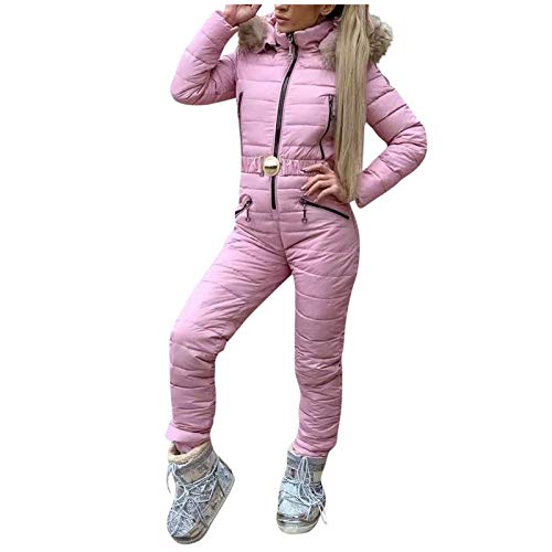 Lazzboy Skianzug Damen Schneeanzug Skioverall Skifahren Skianzüge Overall Jumpsuit Frauen Snowboard Skisuit Outdoor Sport Winter Warme Schnee Sätze Mit Kapuze (Pink,2XL) von Lazzboy