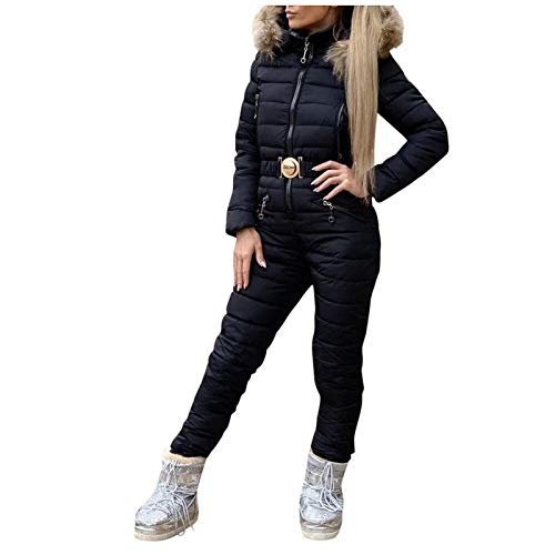 Lazzboy Skianzug Damen Schneeanzug Skioverall Skifahren Skianzüge Overall Jumpsuit Frauen Snowboard Skisuit Outdoor Sport Winter Warme Schnee Sätze Mit Kapuze (Schwarz,XL) von Lazzboy