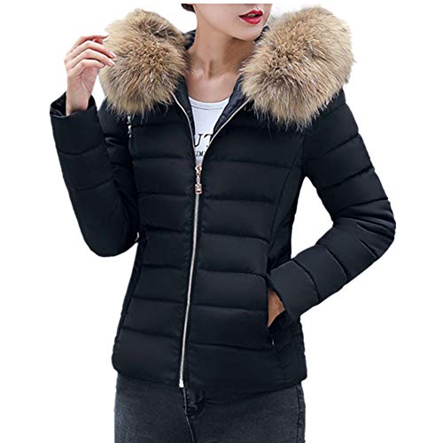 Lazzboy Steppjacke mit Pelz kapuze Damen Übergangsjacke Leicht Winter kurze Jacke (Schwarz,40) von Lazzboy