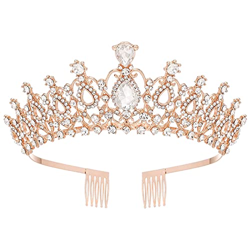 Lazzboy Stirnbänder Für Frauen Crown Stirnband Kopfbedeckung Haarschmuck Dekor Damen Little Girls Brautbraut Prinzessin Geburtstag Hochzeitsfest Prom Halloween Kostümparty (RoséGold) von Lazzboy