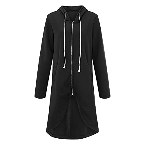 Lazzboy Sweatjacke Damen Lange Solid Color Streetwear Pullover Reißverschluss Kapuze Langarm Hoodie Sweatshirt Mantel Mit Unregelmäßigem Kapuzenpullover Für Damen Winterjacke (Schwarz,4XL) von Lazzboy