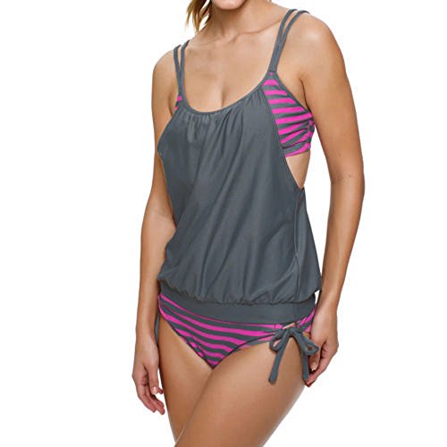Lazzboy Tankini Damen Bauchweg Bademode Set S-XXXL,Zweiteilig Push up mit Einstellbarer Bikinislip Tankini Top Soft Cups(Grau,M) von Lazzboy