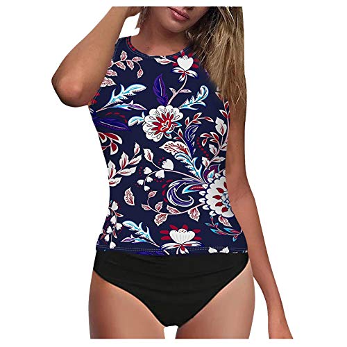 Lazzboy Tankini Damen Bauchweg Bademode Set S-XXXL,Zweiteilig Push up mit Einstellbarer Bikinislip Tankini Top Soft Cups (V-Lila,M) von Lazzboy