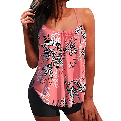 Lazzboy Tankini Damen Bauchweg Blumendruck Tankinis Oberteile Bikinihosen Badeanzug Frau Zweiteilig Bademode Badeanzüge Mit Hotpants Hoher Taille Badebekleidung (Schwarz,M) von Lazzboy