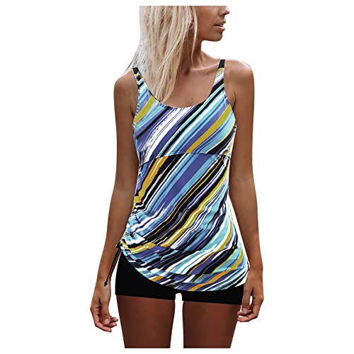 Lazzboy Tankini Damen Large Bikini Set Digital Print Hosenträger Strand Split Badeanzug Bauchweg Oberteile Badeshorts Beachwear Bademode Strandmode Schwimmanzug S-2XL (Z-Blau,S) von Lazzboy
