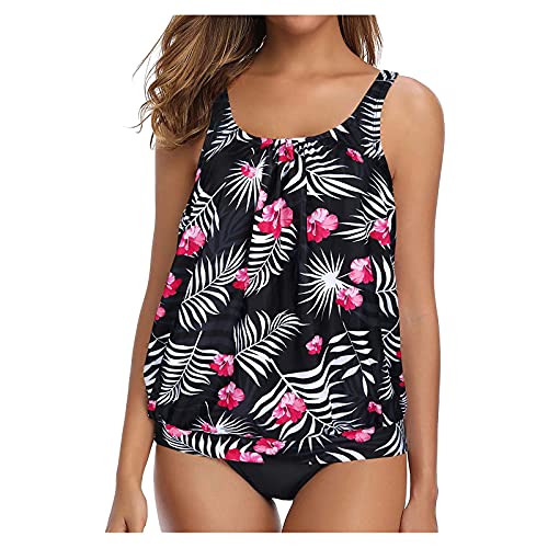 Lazzboy Tankini Damen Mit Shorts Streifen Badeanzüge Bauchkontrolle Zweiteilige Oberteile Bikinihose Twists Bademode Badeanzug Set Swimmsuit Muster Zwei Stücke (L,S1-Rot) von Lazzboy
