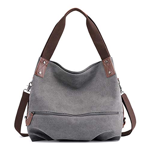 Lazzboy Umhängetasche Handtasche Damen Canvas kleine Vintage Shopper Tote Bag Bucket Bag(Grau) von Lazzboy