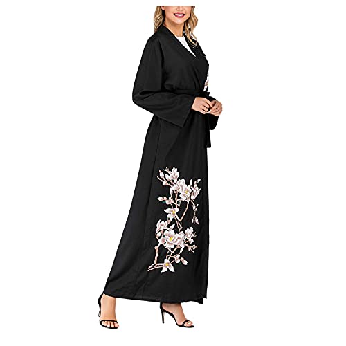 Lazzboy Vintage Women Abaya Long Maxi DRE Arab Jilbab Muslim Robe Islamic Kaftan Muslim Kleider, Damen Lange Arabische Muslimische Islamischer Dubai Kleidung(Schwarz,XL) von Lazzboy