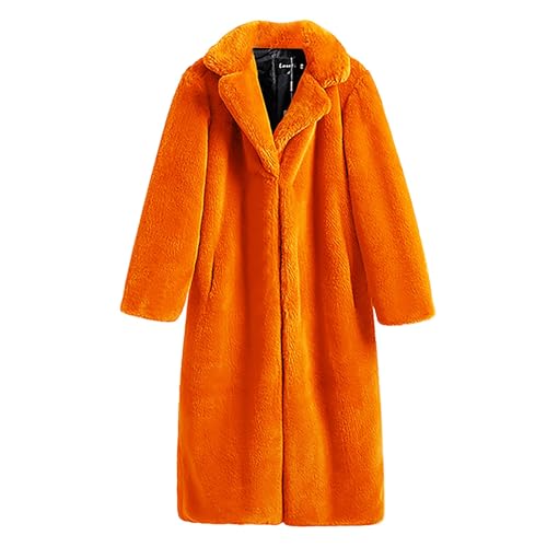 Lazzboy Wintermantel Damen Lang Revers Cardigan Jacke Warme Winter Oberbekleidung Mantel Plüschjacke Parka Faux Wolle Für Outwear Winterjacke Fleece Coat Warm Fellmantel (Orange,L) von Lazzboy