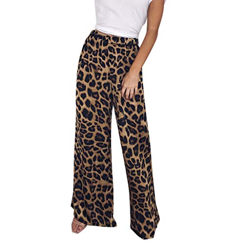 Lazzboy Womens Hoch Taillierte Leopard Freizeithose Sommer Weite Beinhosen(Braun,L) von Lazzboy