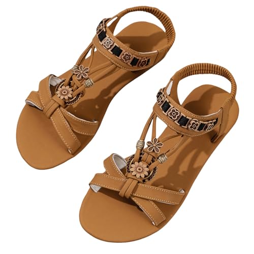 Sandalen Damen Sommer Breite Füße Sandaletten Flache Schuhe Slingback Orthopädische Sommerschuhe Weichen Sohlen Mit Fussbett Atmungsaktive Peep Toe Für Strandurlaub Freizeit (Kaffee,38) von Lazzboy