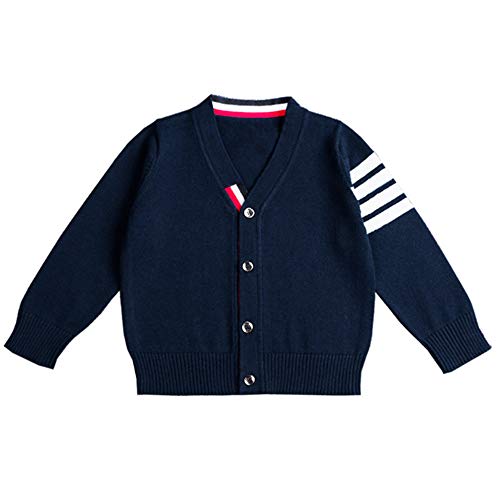 Lazzon Jungen Strickjacke Kinder Pullover V-Ausschnitt Langarm Strickpullover Cardigan Mädchen Kinderjacke (140) von Lazzon