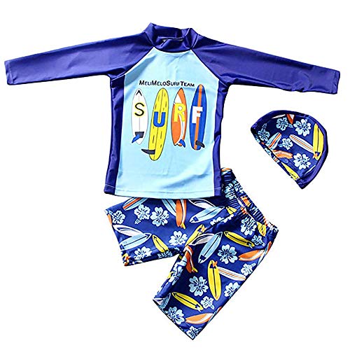 Lazzon Kinder Badebekleidung Langärmliges Badeanzug 2er Set Badeshirt Badeshorts UV-Schutz 50+ Bademode Schwimmanzug für Jungen Mädchen,Skateboard,110-116 von Lazzon