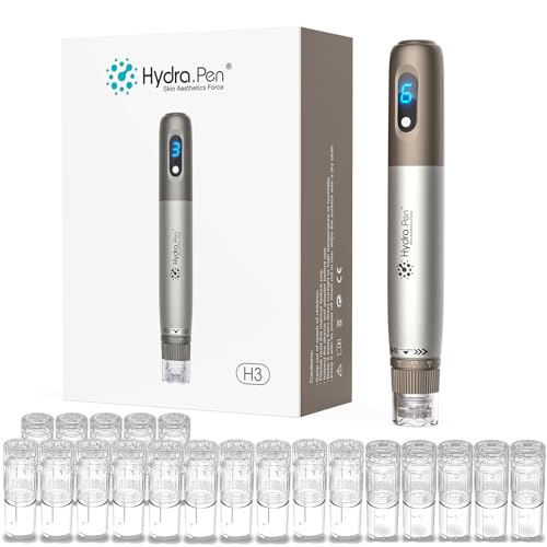 Hydra Pen H3 Microneedling-Stift, professioneller Serum-Applikator, Mikro-Nadelmaschine mit 22 Ersatzspitzen, Derma-Stempel (12 x 12 Pins + 5 x Nano-HR + 5 x Nano-HS) von Lazzybeauty