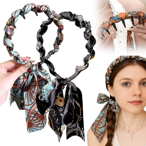 2 Set Damen Haarreifen Mit Zahnkamm, Vielseitige Hair Band FüR Frauen, Atmungsaktive HaarbäNder In Trendfarben, Haarreif Damen (Schwarz+Blau, 2) von Lbotr