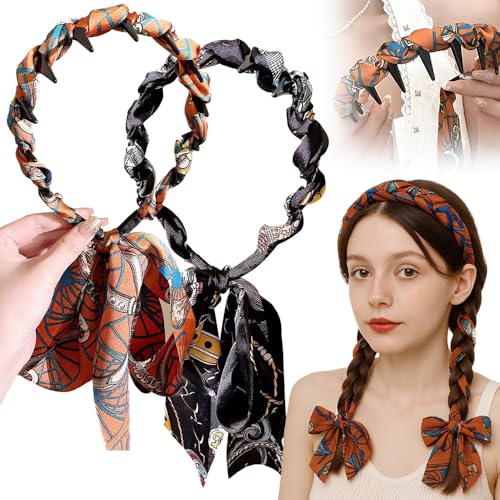 2 Set Damen Haarreifen Mit Zahnkamm, Vielseitige Hair Band FüR Frauen, Atmungsaktive HaarbäNder In Trendfarben, Haarreif Damen (Schwarz+Orange, 2) von Lbotr