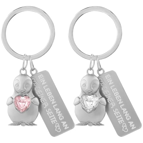 2 Stück Pinguin Schlüsselanhänger Hält Herz Glücksbringer Pinguin Anhänger Ornamente Gravur Ein Leben Lang An Deiner Seite Tier Liebe Schlüsselanhänger Geschenk für Paare Freundin Rosa+Transparente von LbsAMP