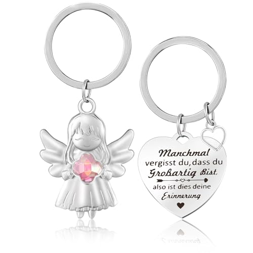 LbsAMP Schutzengel Schlüsselanhänger Motivierende Mutmacher Anhänger Glücksbringer Ornamente Metall Viel Glück Engel mit Vierblättriges Kleeblatt Geschenke für Familie Freunde Kollegen Eignen - Rosa von LbsAMP