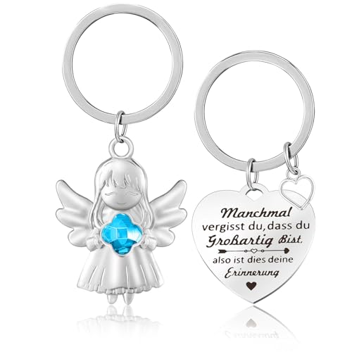 LbsAMP Schutzengel Schlüsselanhänger Motivierende Mutmacher Anhänger Glücksbringer Ornamente Metall Viel Glück Engel mit Vierblättriges Kleeblatt Geschenke für Familie Freunde Kollegen Eignen - Blau von LbsAMP