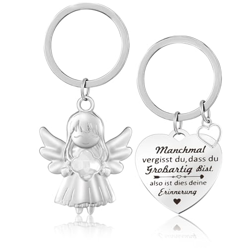 LbsAMP Schutzengel Schlüsselanhänger Motivierende Mutmacher Anhänger Glücksbringer Ornamente Viel Glück Engel mit Vierblättriges Kleeblatt Geschenke für Familie Freunde Kollegen Eignen - Transparente von LbsAMP