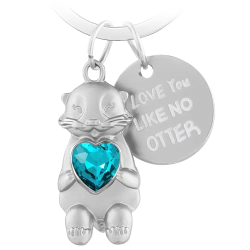 Otter Schlüsselanhänger Hält Herz Metall Niedlich Otter Anhänger Cartoon Ornamente Glücksbringer Tier Liebe Schlüsselanhänger Ich Liebe Dich Geschenk Jahrestag für Paare Freundin Familie - Blau von LbsAMP