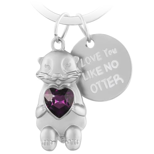 Otter Schlüsselanhänger Hält Herz Metall Niedlich Otter Anhänger Cartoon Ornamente Glücksbringer Tier Liebe Schlüsselanhänger Ich Liebe Dich Geschenk Jahrestag für Paare Freundin Familie - Lila von LbsAMP