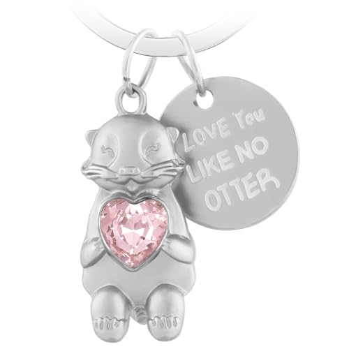 Otter Schlüsselanhänger Hält Herz Metall Niedlich Otter Anhänger Cartoon Ornamente Glücksbringer Tier Liebe Schlüsselanhänger Ich Liebe Dich Geschenk Jahrestag für Paare Freundin Familie - Rosa von LbsAMP