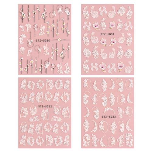 Lbvzxkad Nagelkunstaufkleber mit 5D-Prägung, Blumenmotiv, 4 Blatt, Selbstklebende Abziehbilder, Nageldekoration mit Blumenmuster für Frauen und Mädchen, Einfache Installation Lbvzxkad Nagelkunstaufkleber mit 5D-Prägung, Blumenmotiv, 4 Blatt, Selbstklebende Abziehbilder, Nageldekoration mit Blumenmuster für Frauen und Mädchen, Einfache Installation von Lbvzxkad