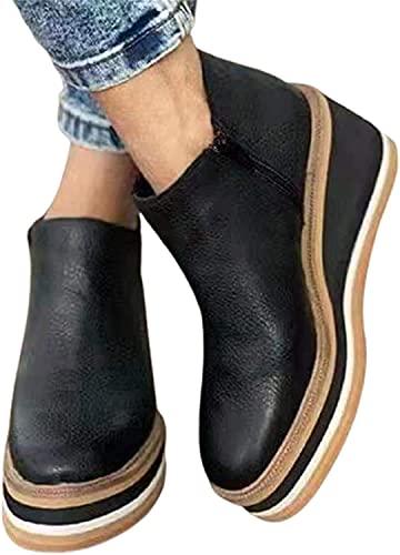 Modische einfarbige runde Zehenschuhe Keile beiläufige Stiefeletten Modische lässige einfarbige runde Zehenschuhe Keile Schuhe Damenstiefeletten Keilstiefeletten (Black,40 EU) von Lchongzhuo