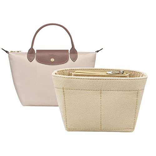 Lckaey Geldbörsen-Organizer-Einsatz für kleine und mittelgroße Rucksäcke, Filz-Organizer-Einsatz, Mini Beige, Double handle mini von Lckaey