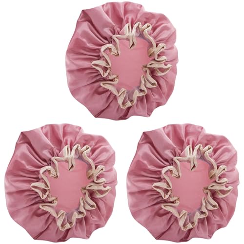 Lckiioy 3X Doppel Lagige Dusch Haube Wasserdichter Damen Hut Baden Langes Haar Baden Kopf Bedeckung Haar Abdeckung Öl Dampf Trockene Haar Kappe Rosa von Lckiioy