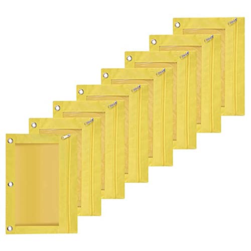 Lckiioy Federmäppchen mit drei Löchern, strapazierfähig, mit Sichtfenster, Gelb, 8 Stück, gelb von Lckiioy