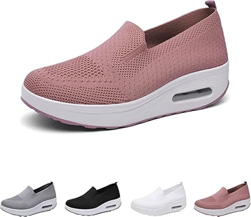 Lcmei 2023 Orthopädische Turnschuhe der neuen Frauen,Mesh-Up-Stretch-Plateau-Sneaker, Schlupf-Walking-Schuhe mit Fußgewölbestütze,Bequeme atmungsaktive Anti-Rutsch-Sneaker-Sandale von Lcmei