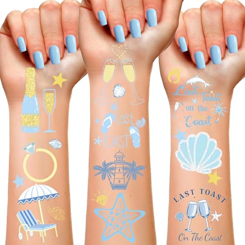 72 Stück "Last Toast On The Coast" Bachelorette Temporäre Tattoos Aufkleber, blauer letzter Toast an der Küste, Junggesellinnenabschied, Dekoration, nautischer Strand, Küste, Junggesellinnenabschied, von Lcnjscgo