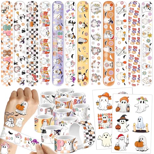96 Stück niedliche Halloween-Geister-Partygeschenke, 72 Stück Geister-Tattoos, Aufkleber, 24 Stück Geister-Armbänder, Armbänder, Halloween-Geist, Geburtstagsparty-Dekorationen, Zubehör für Kinder von Lcnjscgo