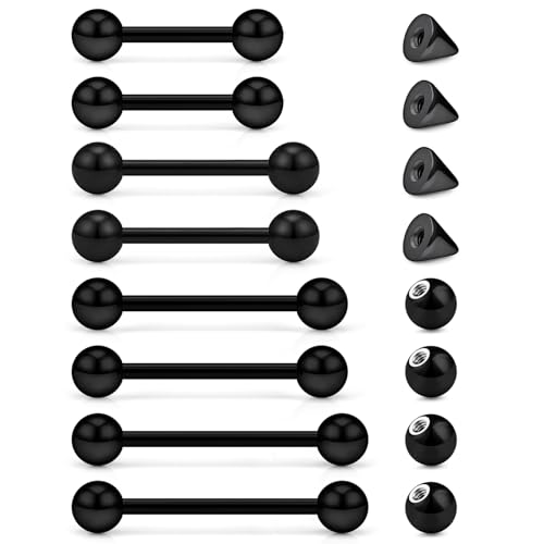 Lcolyoli Brustwarzenpiercing, Schmuck, Zungenringe, Edelstahl, 14 G, gerader Barbell, Außengewinde, Nippelringe für Damen, schwarz, Stablänge: 12 mm, 14 mm, 16 mm, 19 mm Lcolyoli Brustwarzenpiercing, Schmuck, Zungenringe, Edelstahl, 14 G, gerader Barbell, Außengewinde, Nippelringe für Damen, schwarz, Stablänge: 12 mm, 14 mm, 16 mm, 19 mm von Lcolyoli