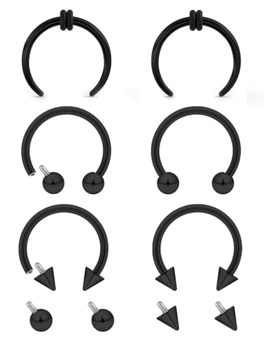 Lcolyoli Septum-Ringe, 16 g, Innengewinde, Septumschmuck, Chirurgenstahl, hypoallergen, Lippenringe, Kreolen, Labret-Schmuck, Schlangenbiss, Schmuck für Damen und Herren, Schwarz Lcolyoli Septum-Ringe, 16 g, Innengewinde, Septumschmuck, Chirurgenstahl, hypoallergen, Lippenringe, Kreolen, Labret-Schmuck, Schlangenbiss, Schmuck für Damen und Herren, Schwarz von Lcolyoli