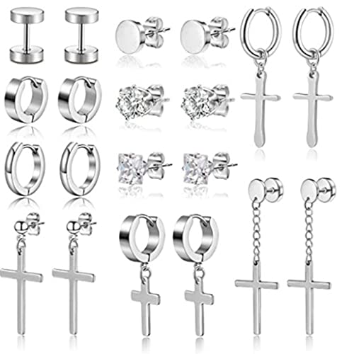 10 Paar Stahlkreuz Dangle Scharnierohrringe Hoop Huggie Set Für Männer Frauen Ohrstichstiche Schmuck Geschenke Für Männer Reifen von Ldabrye