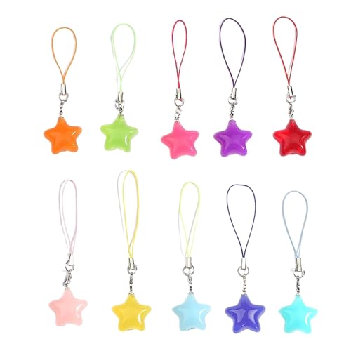 10pcs Farbenfrohe Star Anhänger Phone Straps Lanyard Fashion Pocket Keychain Rucksack Rucksack Charme Autoschlüssel Dekorationskette Bunte Star Handy Gurte Süßes Lanyard Für Frauenhalter Charme von Ldabrye