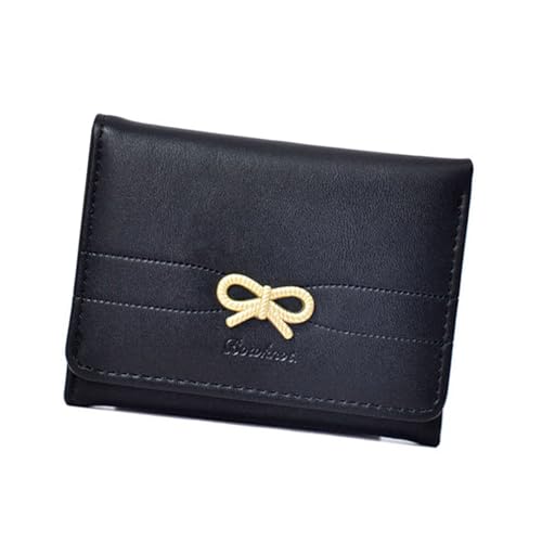 Damen-Geldbörse mit Kartenhalter, kleine Münzgeldbörse, koreanische Stile, Wechselschleifen, kurz, PU-Leder für Reisen, kleine Geldbörsen, koreanische Stile, kurze Geldbörse aus PU-Leder, Schwarz von Ldabrye