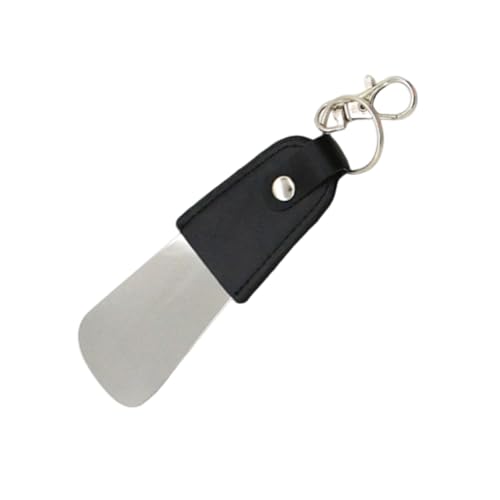 Edelstahl-Schuhlöffel mit Lederband und Schlüsselanhänger, kompaktes tragbares Design für Reisen, Kinder, ältere Menschen, Schuhhilfe, tragbarer Metall-Schuhlöffel, Schwarz , Einheitsgröße von Ldabrye