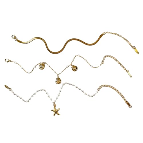 Edelstahlsternschalenarmband Mit Flexiblen Schlangenketten Designs Zum Stapeln Von Strandschmuckschalen Schlangenkettenarmband von Ldabrye